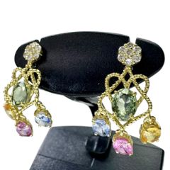 マルチカラーサファイア 1.08/1.08ct ダイヤモンド 0.07/0.07ct ピアス K18ゴールド 18金  2.2g レディース 【中古】【真子質店】【NN】