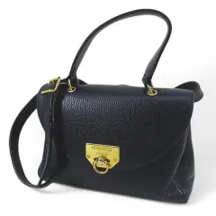 ニナリッチ NINA RICCI ハンド ショルダー ２WAYバッグ ゴールド金具 ネイビー 紺系  レザー イタリア製