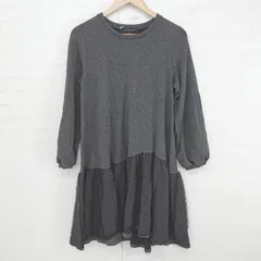 ◇ QUEENS COURT ドット 水玉 チュール重ね 大人可愛い 長袖 膝丈 ワンピース サイズ2 グレー系 マルチ レディース P  【1304250015524】