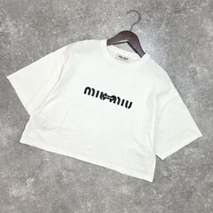★【MIUMIU/ミュウミュウ】 22SS ショート丈 半袖 Tシャツ ロゴ プリント 刺繍 ホワイト オーバーサイズ Sサイズ PAWNSHOPRiZ  パウンショップリズ