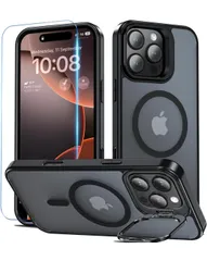 ★BESINPO iPhone 16 Pro Max ケース [ガラスフィルム付き・MagSafe対応・スタンド機能] アイフォン16プロマックス ケース 縦横両対応 調整可能