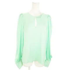 ビーシービージーマックスアズリア BCBGMAXAZRIA ブラウス ラウンドネック スリット 長袖 ボリューム袖 とろみ きれいめ S 緑 グリーン /AO11 ☆のサムネイル