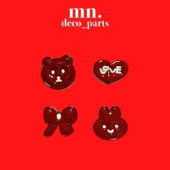 【1つ25円】デコレーションパーツ　リボン　くま　うさぎ　ハート　赤　レッド