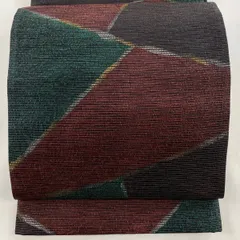 【美品】 袋帯 秀品 幾何学 金銀彩 赤紫 全通 正絹 【中古】