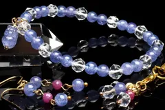 開運◇高品質3点セット タンザナイト＆ルビー ブレスレット・ピアス・ストラップ パワーストーン 天然石 _A1183