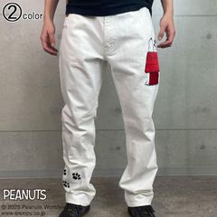 SNOOPY×Flag Staff Peanuts Denim Pants フラッグスタッフ スヌーピー デニムジーンズ 刺繍 ホワイト 452101 ジーパン ジーンズ ウッドストック