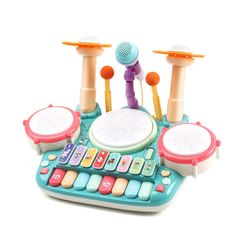 Keyboard Instrument with Drum Mode, Light Effects, Piano Mode (4 Modes), Microphone Included, Multifunctional Children's Toy, Piano, Drum Set, Educational Toy, 5-in-1 Play, Toy, Musical Instrument, Birthday Present, Stone Cute