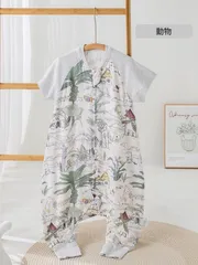 夏用キッズ スリーパー 幼児 ガーゼ コットン 2重ガーゼ 綿100％ ファスナー開き 部屋着 寝具 パジャマ 寝巻 通気性抜群 吸水性抜群 寝冷え対策 エアコン対策 可愛い柄 80cm-120cmサイズ展開 半袖 beiyifz01