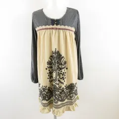 アクシーズファム axes femme ワンピース チュニック 長袖 ミニ ストレッチ ベージュ グレー M *A138