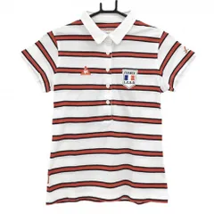 ルコック 半袖ポロシャツ 白×レッド ボーダー 綿100％  レディース M ゴルフウェア le coq sportif