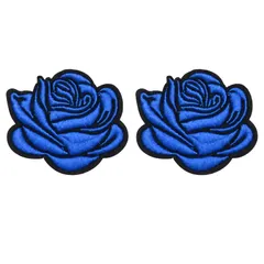ドナリー ワッペン アイロン 2枚セット バラ 薔薇 アップリケ 刺繍 ハンドメイド 手芸 DIY リメイク 補修 (ブルー) [ブルー]