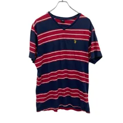 US POLO ASSN 半袖 ロゴTシャツ L ネイビー レッド イエロー ユーエスポロアッスン プルオーバー ボーダー 古着卸 アメリカ仕入 a704-6067