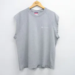 XL/古着 チャンピオン champion ノースリーブ ビンテージ Tシャツ メンズ 00s ワンポイントロゴ コットン クルーネック グレー 霜降り 25ju