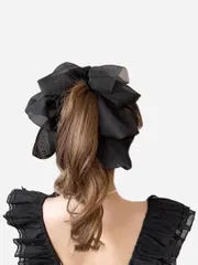 リボンバレッタ　ビッグリボン　ヘアピン　ブラック　黒ヘアアクセサリー　シフォン