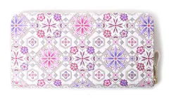 [浅草文庫] 友禅染 長財布 花菱 はなびし 柄 江戸小紋 財布 ラウンドファスナー 本革 日本製 ワイン [ワイン]