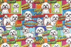 【ゆきちゃん限定】X2377 アメコミ風 マルチーズ柄 コットン生地 1m