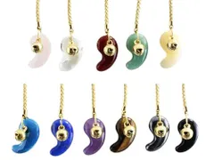 天然石 勾玉カラー根付（金）（約16×25mm）携帯ストラップ 勾玉ストラップ バラ売り パワーストーン プチギフト 転勤 退職 お礼 母の日 敬老の日 ギフト / インペリアルオーラ おしゃれ かわいい オシャレ 可愛い プレゼント ギフト 贈り物 ②