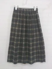 ◇ JUNOAH ジュノア チェック ウエストゴム 膝下丈 フレア スカート サイズM ダークブラウン ベージュ レディース P  【中古】 【1211140010357】