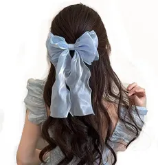 coco plaza ヘアリボン 2個セット 髪飾り バレッタ ヘアクリップ 可愛い(ブルー)