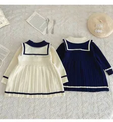 女の子 ニットワンピース 秋冬ワンピース 子供服 キッズ ワンピース ドレス 白襟 秋冬 ニット 裏起毛 プリンセス ドレス 子供 柔らかい 暖かい 入園式 入学式 お受験 結婚式 90cm 100cm カジュアル シンプル xiaokb62