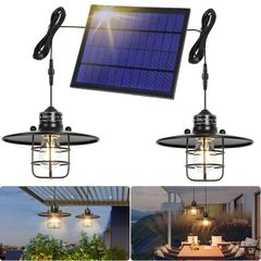 【新着商品】ペンダントライト 屋外 常夜灯 ナイトライト 分離型 太陽光発電 電気代不要 センサーライト 光センサー付き 自動点灯/消灯 電球色 2灯 ソーラー給電 IP65防水 口金E26 ソーラーライト 玄関 先庭 駐車場 Depuley LED 電球付属