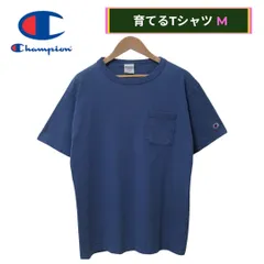 美品 チャンピオン Tシャツ M ブルー USA製 T1011 00s 無地 肉厚コットン ワンポイント 青 ポケット付き Champion ヘビーウェイト ストリート 目あり アメカジ ロゴ刺繍 古着 A4210