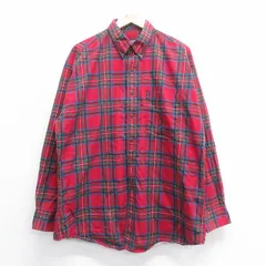 XL/古着 ラルフローレン チャップス 長袖 ブランド シャツ メンズ 90s 大きいサイズ ロング丈 コットン ボタンダウン 赤他 レッド チェック