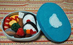 フエルトのおままごと　お弁当(中身入り)　水色　くま