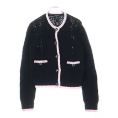 CHANEL (シャネル) ココマークボタン ノーカラー ファンシーニット カーディガン ブラック/ピンク レディース P76957K11092