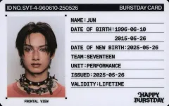 【中古】コレクションカード(男性)/ SEVENTEEN/ジュン(JUN)/CD「HAPPY BURSTDAY」(NEW BURSTDAY Ver.)封入IDカード