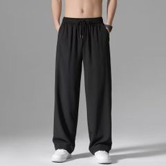 ☆ ブラック ☆ XLサイズ ☆ ワイドパンツ メンズ カジュアル ワイドパンツ メンズ ロング丈 ボトムス ズボン カジュアルパンツ パンツ 無地 カジュアル シンプル ポケット 春夏 ゆったり リラックス 薄手 夏服 メンズパンツ 長ズボン 涼しい