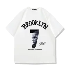 バスケットボール ブルックリン・ネッツ ケビン・デュラント プリントTシャツメンズ 夏用 ゆったり半袖トップス ホワイト