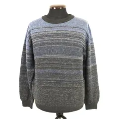 90s/Vintage/日本製★Golden Bear【ゴールデンベア】長袖セーター【メンズM/青×グレー/blue×gray】アクリルウール/ラウンドネック/sweater/Tops◆BJ093-c