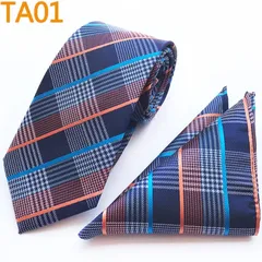 ネクタイ　ポケットチーフ　2点セット　結婚式　パーティー　イベント　卒業式　入学式　入社式　ダンスパーティー　バーテンダー　スーツ　ワイシャツ　格安　小物　ストライプ柄　チェック柄　格子柄　オレンジ　ネイビー色　シルバー色　ブルー　ホワイト色　メンズネクタイ