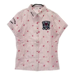 FILA GOLF フィラゴルフ  半袖シャツ ストライプ柄 レッド系 M [240101203131]# ゴルフウェア レディース ストスト