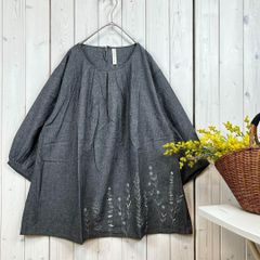 新品 パネル刺繍 ブラウス チュニック コットン ブラック M〜L