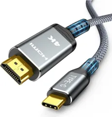 ★Highwings USB Type C HDMI 変換ケーブル 4K@60Hz 単方向通信 タイプC to HDMI 変換 ナイロン編み 映像出力 (グレー, 0.5m)