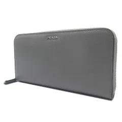 【新品】プラダ 2ML317 (グレー系 内側：キャラメル) 財布 長財布 PRADA PORTAF.GRANDE LAMPO サフィアーノ レザー メタルロゴ ラウンドジップ ロングウォレット アウトレット