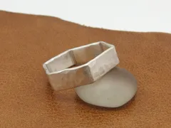 シルバーリング　六角　5ミリ幅　平打ち　鎚目【silver】