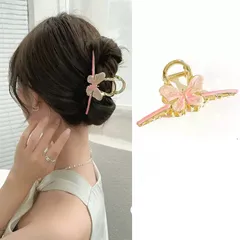 【在庫処分】韓国風 レディース用 贈り物 おしゃれ 人気 オフィス オフィス 髪飾り (ピンク) 大きめ クリップ 髪留め ヘアアクセサリー シンプル ヘアクリップ バンスクリップ HAPVITAL