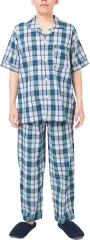 Y's factory パジャマ ルームウェア メンズ チェック 綿 100％ 半袖 長ズボン 上下セット 前開き 紳士 部屋着 チェック柄 さらさわ質感 涼しい 吸汗速乾 通気性(デザインM,  L)