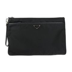 PRADA プラダ  セカンドバッグ 2VN012 ナイロン レザー  ブラック シルバー金具  TESSUTO テスート リストレット クラッチバッグ ポーチ 三角ロゴプレート 【本物保証】