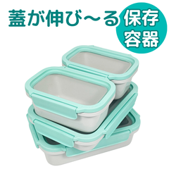 シリコン蓋 密閉 保存容器 エコ 弁当箱 伸びるシリコン蓋  グリーン 4個セット DeliOne Flex'n Fresh containers