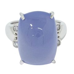 本物 ブルーカルセドニー 17.17ct ダイヤモンド 0.10ct K18 WG リング 指輪 12.5号 ホワイトゴールド アクセサリー ジュエリー 中古 【フォロー割】