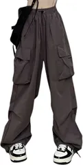 YasYouRi カーゴパンツ ワークパンツ ダンス レディース ワイドサイズ サルエル ハーレム ストリート アウトドア ロング(グレー,  M)