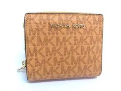 ■美品■ MICHAEL KORS マイケルコース MK柄 PVC×レザー 二つ折り 財布 ウォレット 小銭入れ 札入れ カード入れ キャメル系 DK2157