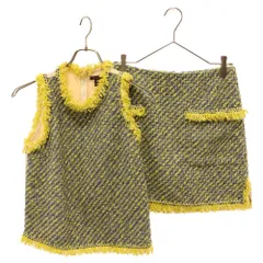 LOUIS VUITTON (ルイヴィトン) 14SS ツイード セットアップ コットン混 フリンジ ジップアップ ノースリーブカットソー スカート イエロー/ブルー レディース RW141Aのサムネイル