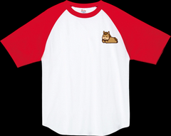 うまワンポイントイラスト/オリジナルデザイン/00106-CRT/Printstar5.6ヘビーウェイトラグランTシャツ/ホワイト×レッド