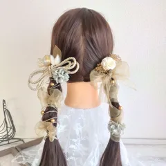 髪飾り ドライフラワー＊結婚式 成人式 卒業式 和装 打掛 振袖 袴~ゴールドリボン ツイン ソラローズ ロープ チュール パール 水引~グレー 灰色 19本
