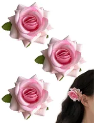 薔薇 ヘアピン バラ ヘアクリップ ローズ ヘアアクセサリー 髪留め 3個セット (ピンク)